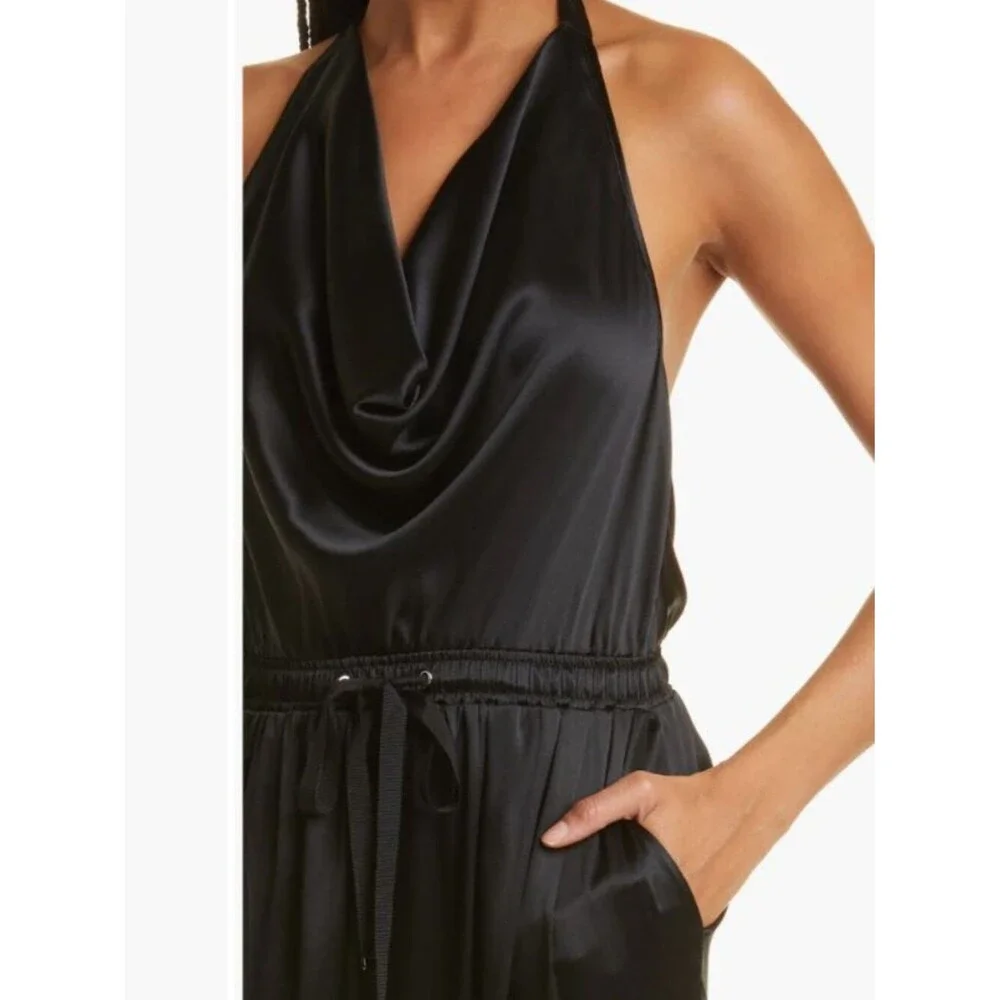 Cami NYC Silk Jumpsuit Jackie Halter Neck Sleeveless Black Women's sz L NWT